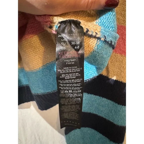 NWT Topshop Women's Knitted Crew Neck Striped Pullover Sweater Multicolor Sz S - Picture 9 of 9